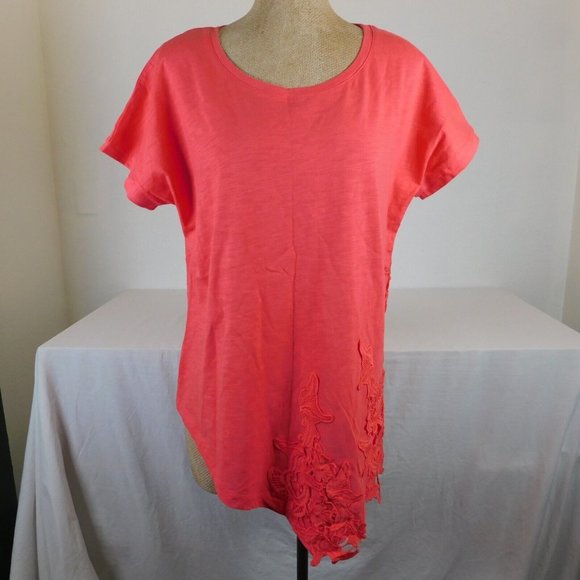Suzanne Betro Women Appliqued Shirt Top Blouse Plus Size 1X Orange/Pink Color - Picture 1 of 10